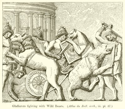 Vadállatokkal harcoló gladiátorok. (Atlas du Bull. arch., iii. pl. 37) alkotó: English School