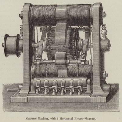 Gramme gép, 8 vízszintes elektromágnessel (gravírozás) alkotó: English School