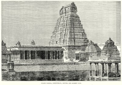 Nagy Pagoda, Conjeveram; Gopura és a Szent Tank (metszet) alkotó: English School