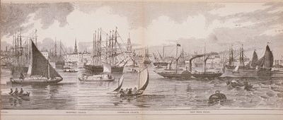 Londoni Nagy Panoráma, a Temze felől, Shadwell felé nézve, East India Docks és Limehouse, 1849 (fametszet) alkotó: English School