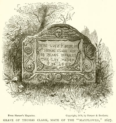 Thomas Clark, a Mayflower társának sírja, 1627 alkotó: English School