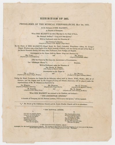 1851. évi nagy kiállítás. Zenés előadások programja, 1851. május 1. alkotó: English School