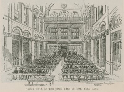 A Zsidó Szabadiskola nagyterme, Bell Lane, London alkotó: English School