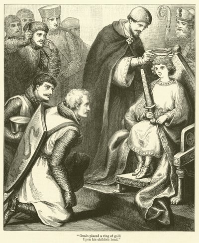 "Gualo aranygyűrűt tett gyermeki fejére" (metszet) alkotó: English School