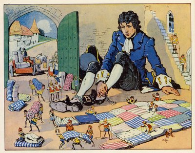 Gulliver utazásai: A császár ágyat készíttetett magának (színes litográfia) alkotó: English School