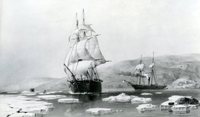 A HMS Assistance és a Pioneer kitörése a téli negyedből 1854-ben (litográfia) alkotó: English School