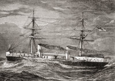 A Brit Királyi Haditengerészet HMS Inflexible, Invincible Class csatacirkálója, illusztráció a Saját magazinból, a Children