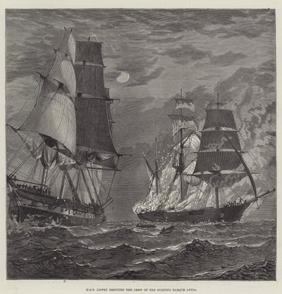 HMS Liffey megmenti a Burning Barque legénységét Anita (metszet) alkotó: English School