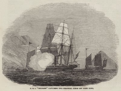 A HMS "Reynard" két kalózszemetet fog el Hongkong mellett (metszet) alkotó: English School