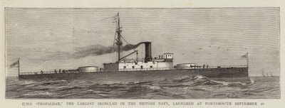 A HMS "Trafalgar", a brit haditengerészet legnagyobb vaskalapácsa, szeptember 20-án indult Portsmouthban (metszet) alkotó: English School