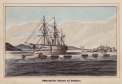 HM indiai csapatszállító hajó: Bombayben csapatokat szállított (színes metszet) alkotó: English School