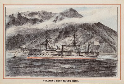 HM indiai csapatszállító hajó: Mount Sinai mellett elhaladva (színes metszet) alkotó: English School