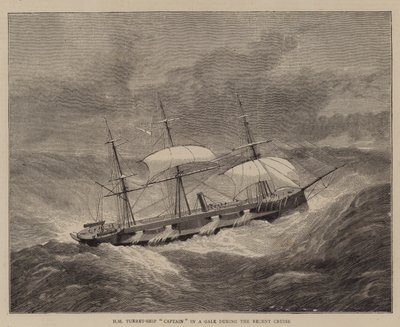 HM toronyhajó "Kapitány" egy Gale-ban a legutóbbi körút során (metszet) alkotó: English School