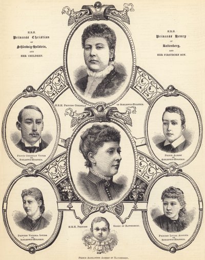 HRH Christian Schleswig-Holstein hercegnő és Henrik Battenberg hercegnő és gyermekeik (metszet) alkotó: English School
