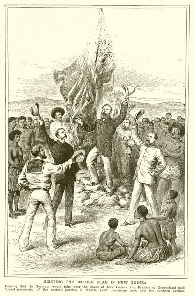 H. M. Chester, queenslandi bíró a brit zászló felvonásakor Új-Guineában, 1883. március alkotó: English School