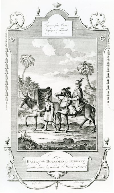 Habit of the Horsemen in Barbary, illusztráció a Moores Voyages and Travelsből, alkotó: English School
