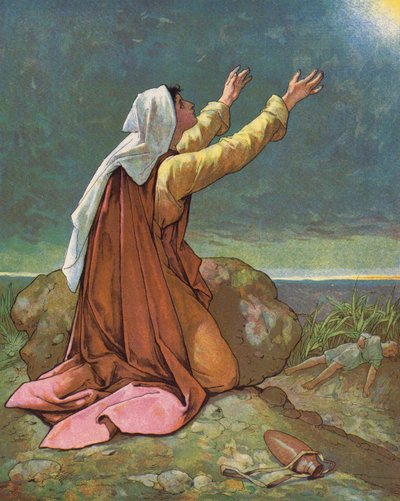 Hágár és Izmael a sivatagban (színes litográfia) alkotó: English School