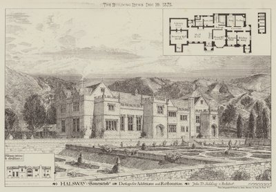 Halsway, Somersetshire, Tervezés kiegészítéshez és helyreállításhoz (metszet) alkotó: English School