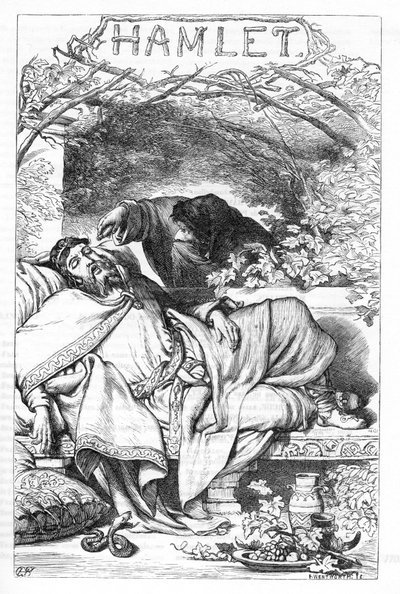 Hamlet – Illusztráció a „” Completes de William Shakespeare”-ben” 1866 – A kiadás illusztrációi és általános formája Cassell illusztrált Shakespeare-jéből származik, amely Londonban jelent meg. alkotó: English School