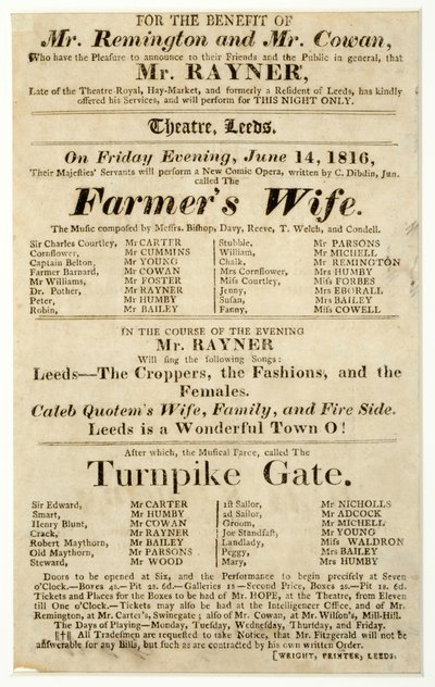 Handbill Mr. Rayner egy éjszakás előadását hirdeti a "The Farmer