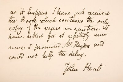 John Keats kézírása és aláírása alkotó: English School