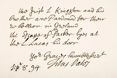 Titus Oates kézírása és aláírása, 1694 alkotó: English School