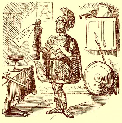 Hannibal a szokásos rendes és megfelelő beszédet mondja az öngyilkosság előtt, illusztrációja Gilbert Abbott a Beckett Róma képregénytörténetéből, 1850 körül megjelent (digitálisan javított kép) alkotó: English School
