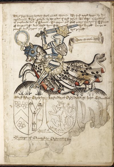 Harley 2169 f. 3 VI. Henrik lóháton, Címerek VI. Henrik idejében (vellum) alkotó: English School