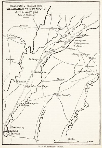 Havelocks March Allahabadtól Cawnpore-ig, 1857. július és augusztus, Cassells Illustrated History of England alkotó: English School