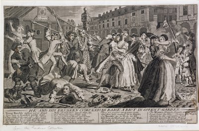 Ő és részeg társai lázadást szítanak Covent Gardenben, 1735-ben alkotó: English School