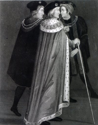Henry VII Richard Empsonnal és Sir Edmund Dudley-vel (metszet) alkotó: English School