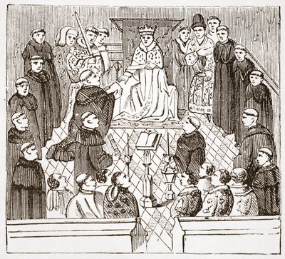 V. Henrik és parlamentje (a Harleian MMS-ből a British Museumban), illusztráció: James Aitken Wylie (1808-1890) A protestantizmus története című könyvéből, pub. 1878 alkotó: English School
