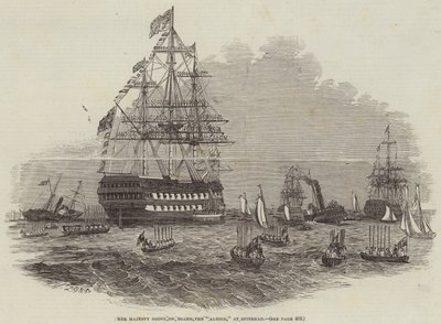 Őfelsége felszáll az "Albion" fedélzetére, Spitheadben (metszet) alkotó: English School