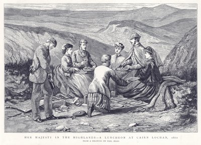 Őfelsége a Felföldön – Ebéd Cairn Lochanban, 1861 alkotó: English School