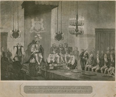 Ő Királyi Fensége, a régens herceg beszédet mond a Lordok Házában alkotó: English School