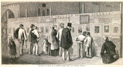 A St Benets Mission Hall és Iskolák előtt halmozódik fel, Stepney alkotó: English School