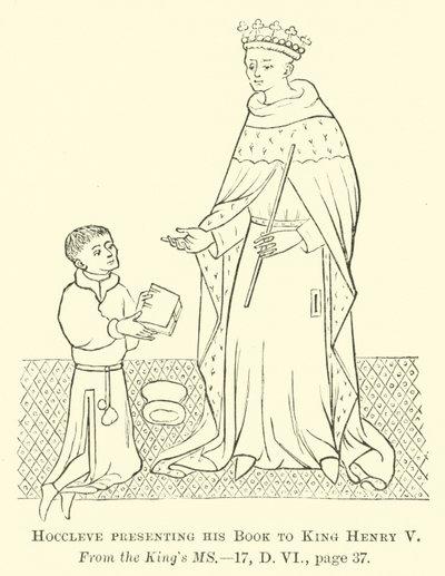 Hoccleve bemutatja könyvét V. Henrik királynak alkotó: English School