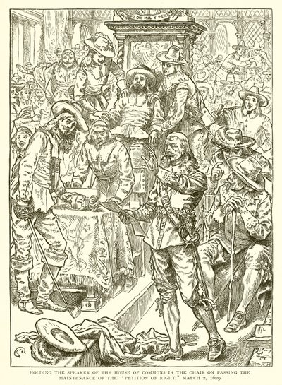 Az alsóház elnökének ültetése a jobboldali petíció elfogadásakor, 1629. március 2. alkotó: English School
