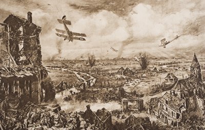 Holding up a German Attack, Armentieres, Belgium, illusztráció H.G. Wells „The Outline of History” II. kötetéből, 1920-ban megjelent alkotó: English School