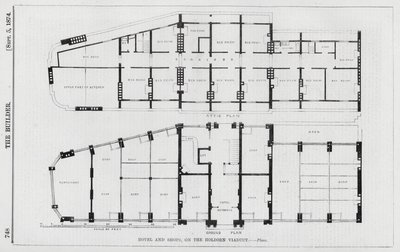 Szálloda és üzletek, a Holborn-viadukton (metszet) alkotó: English School