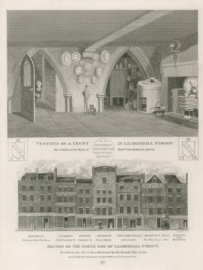 Házak a Leadenhall Street északi oldalán, az 1765-ös kiterjedt tűzvészben elpusztultak helyén emeltek alkotó: English School