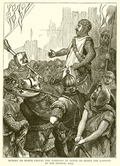 Hubert de Burgh felszólítja a doveri helyőrséget, hogy álljon ellen a franciák partraszállásának, 1217 alkotó: English School