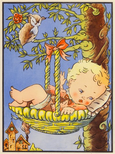 "Hush-a-Bye Baby a fa tetején" (színes litográfia) alkotó: English School