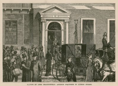 Lord Beaconsfield betegsége: aggódó érdeklődők a londoni Curzon Streeten alkotó: English School