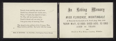 Florence Nightingale szerető emlékére alkotó: English School