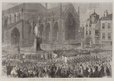 Herbert Ingram képviselő úr emlékszobrának felavatása a bostoni Market-Placen (metszet) alkotó: English School