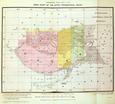 A trigonometriai ág Cutch topográfiai felmérésének indextáblázata, Survey of India, Dehra Dun, 1884. november alkotó: English School