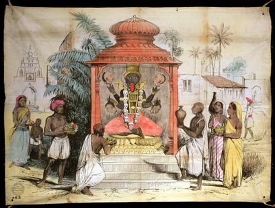 India, Kali alakja és imádata, 1850 körül (tinta és mosás ruhán) alkotó: English School