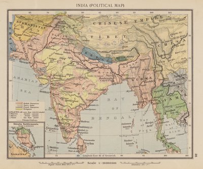India, politikai térkép (színes litográfia) alkotó: English School