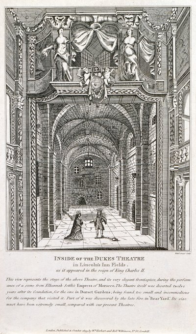 A londoni Dukes Színház belsejében, Richard Sawyer metszete, 1820 alkotó: English School